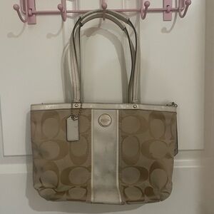 Coach Beige and Cream Signature Tote